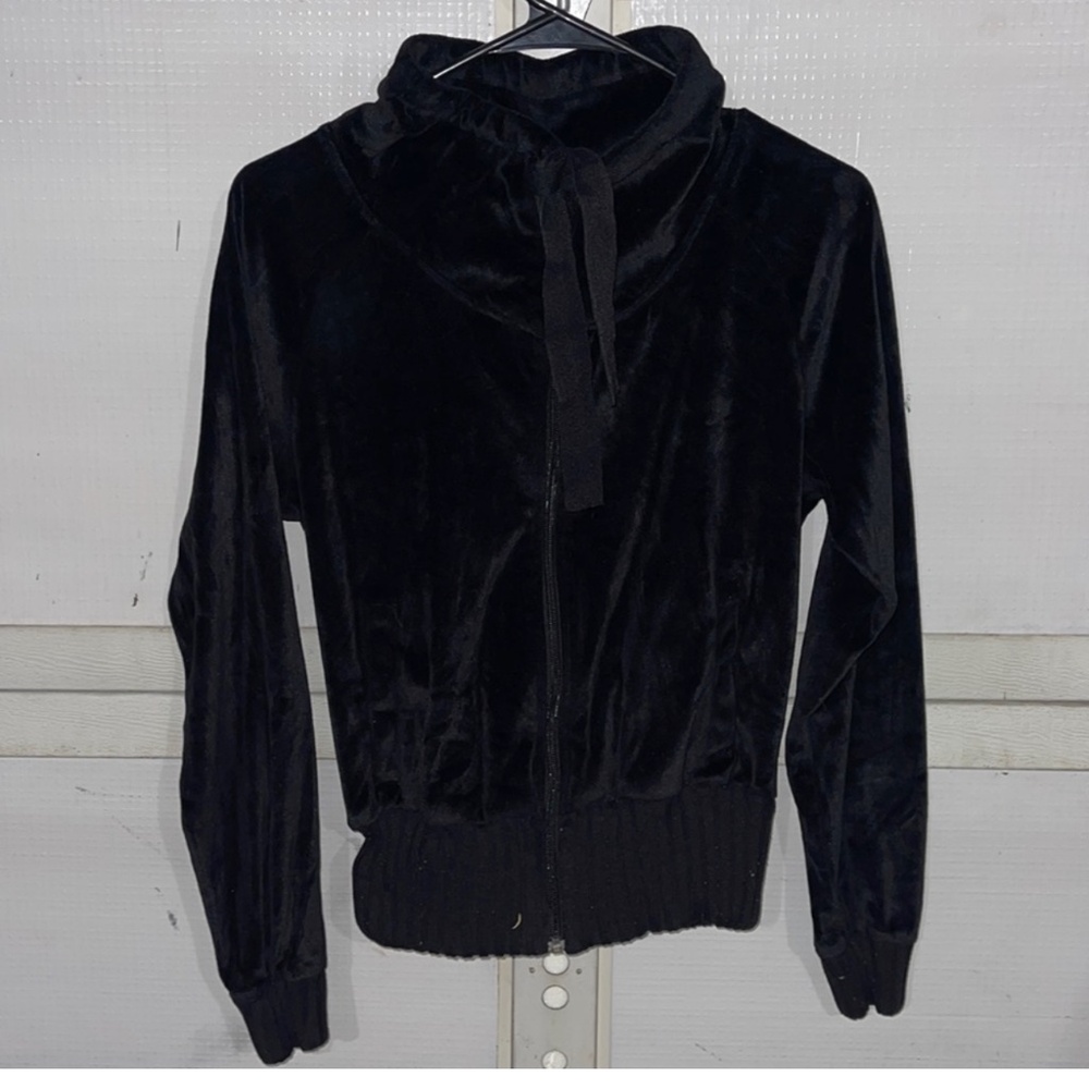 SPDO black velour velvet zip up top jacket Size P